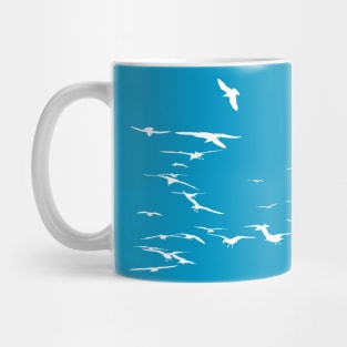 Happy Seagulls Flying In The Sky White Silhouette Mug